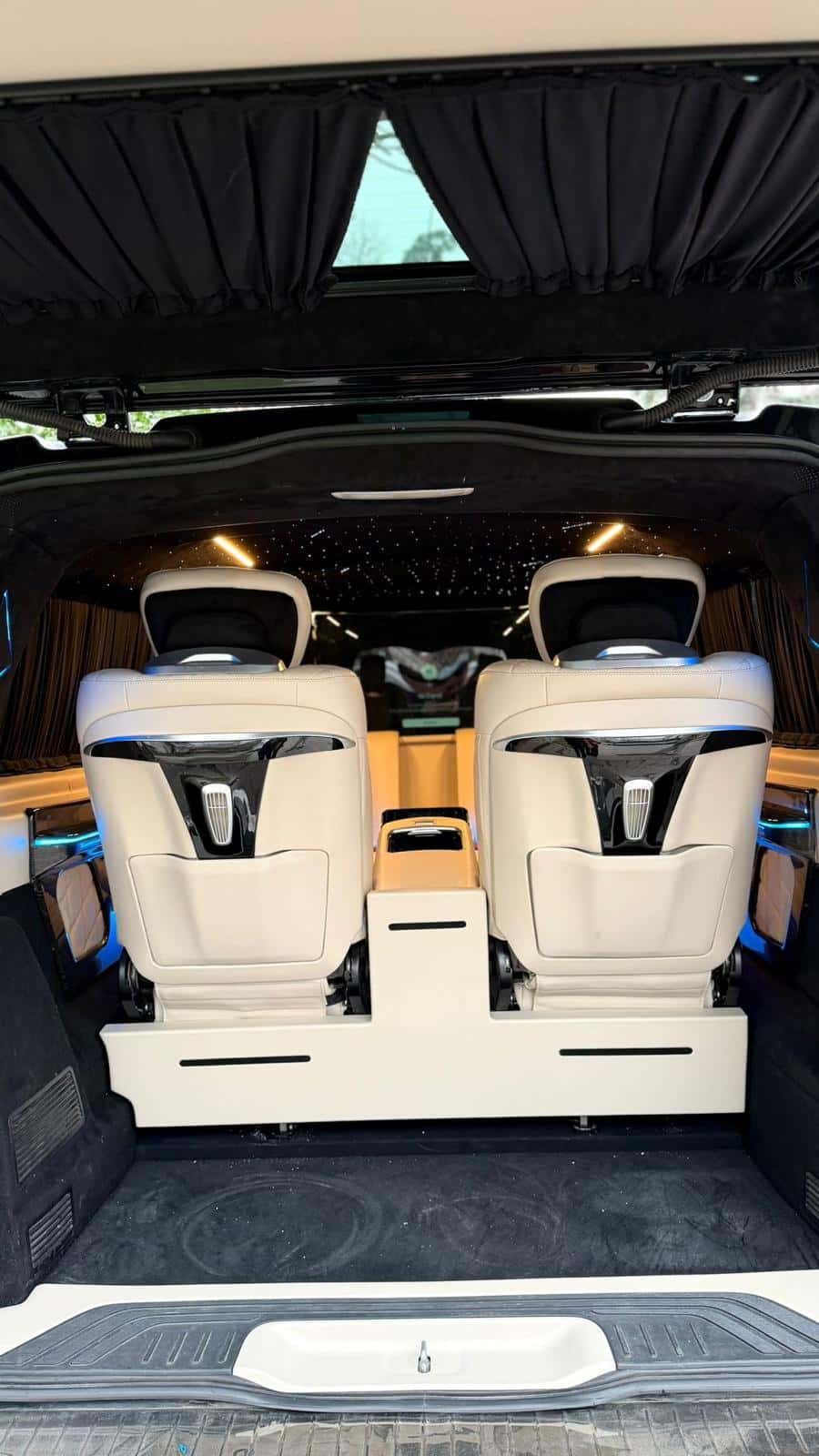 Rear cabin white seats