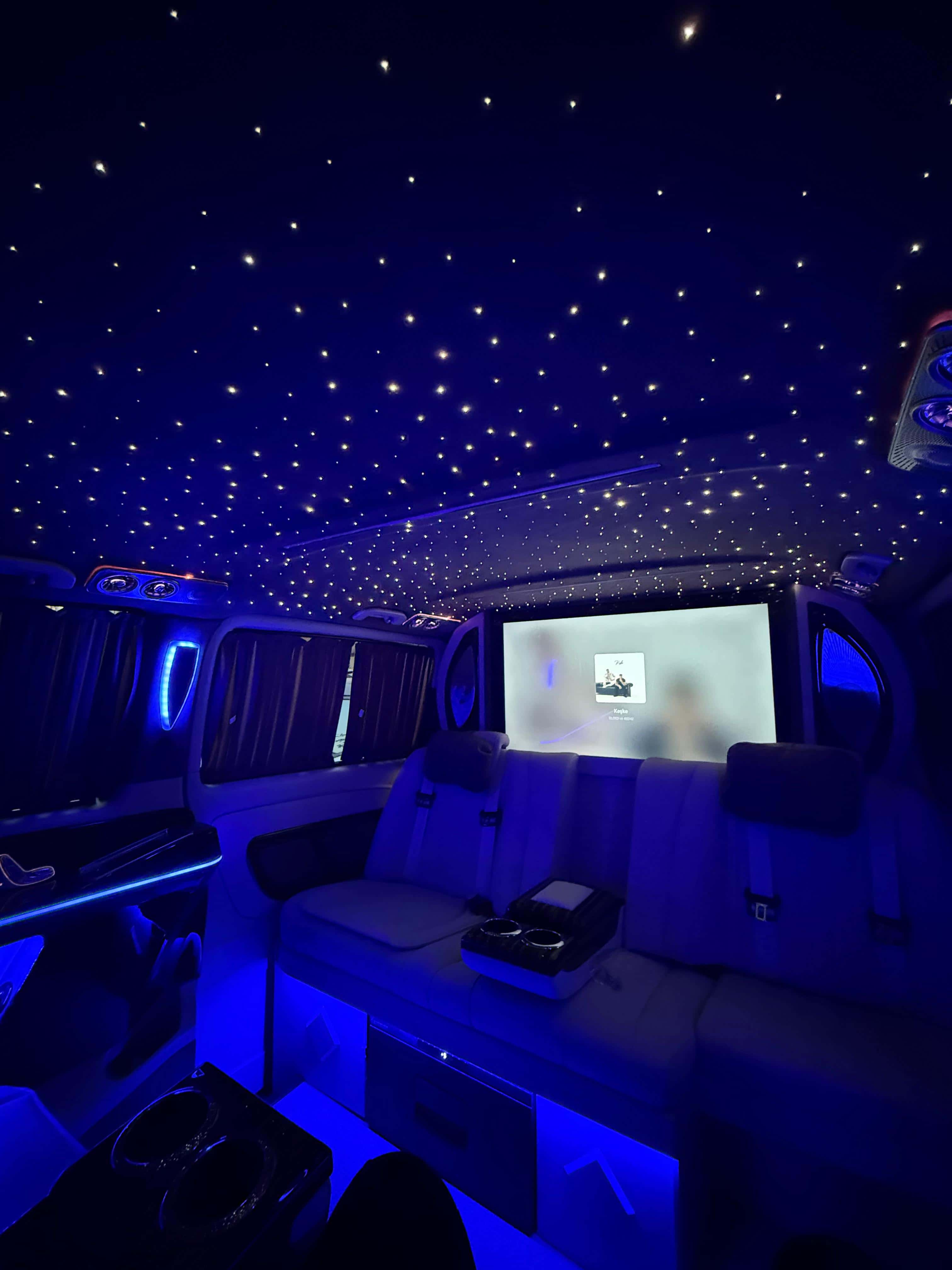 Blue illuminated lounge cabin